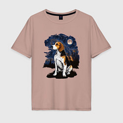 Мужская футболка оверсайз Собака Бигль - звездная ночь Винсента Ван Гога