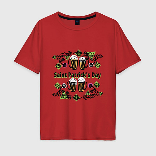 Мужская футболка оверсайз День святого патрика-квадрат / Красный – фото 1