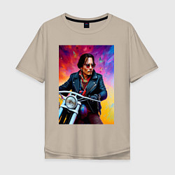 Мужская футболка оверсайз Джонни Депп на мотоцикле - нейросеть