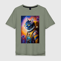 Мужская футболка оверсайз Кот космонавт - нейросеть