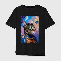 Мужская футболка оверсайз Кот в космосе - нейросеть