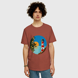 Футболка оверсайз мужская Маяк на закате, цвет: кирпичный — фото 2