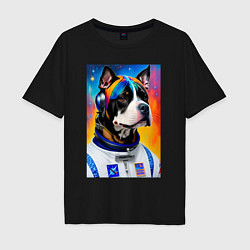 Футболка оверсайз мужская Стаффорд космонавт - нейросеть, цвет: черный