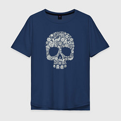 Футболка оверсайз мужская Рокерский череп, цвет: тёмно-синий