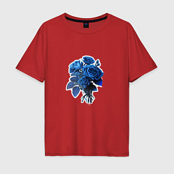 Футболка оверсайз мужская Букет и синие розы, цвет: красный