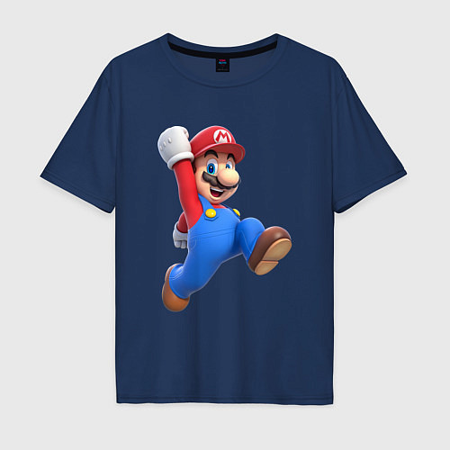 Мужская футболка оверсайз Марио прыгает / Тёмно-синий – фото 1