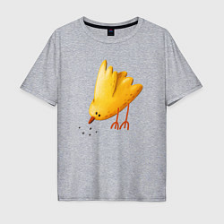 Мужская футболка оверсайз Желтая птичка клюет зерна