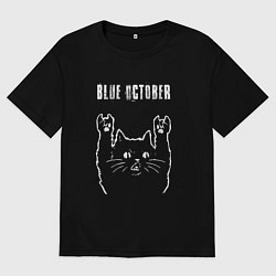 Футболка оверсайз мужская Blue October рок кот, цвет: черный