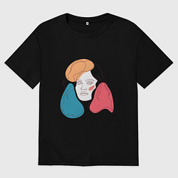 Футболка оверсайз мужская Линейный портрет девушки в стиле минимализм, цвет: черный