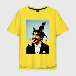 Мужская футболка оверсайз Salvador Dali and black cat