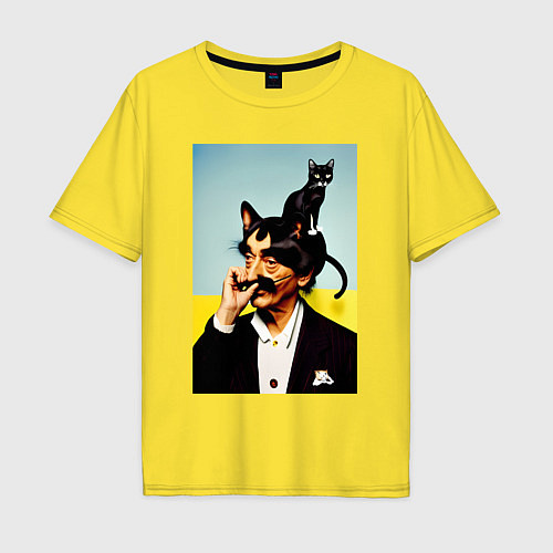 Мужская футболка оверсайз Salvador Dali and black cat / Желтый – фото 1
