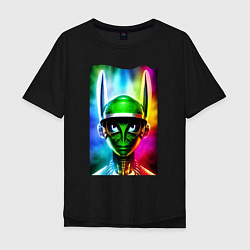Футболка оверсайз мужская Alien - neural network - neon glow, цвет: черный