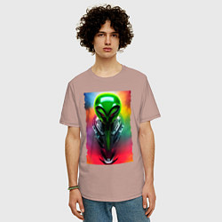 Футболка оверсайз мужская Alien - neural network - art - neon glow, цвет: пыльно-розовый — фото 2