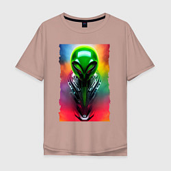 Мужская футболка оверсайз Alien - neural network - art - neon glow