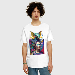 Футболка оверсайз мужская Girl and alien - neural network - art, цвет: белый — фото 2