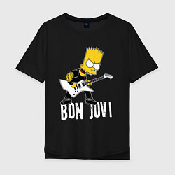 Футболка оверсайз мужская Bon Jovi Барт Симпсон рокер, цвет: черный