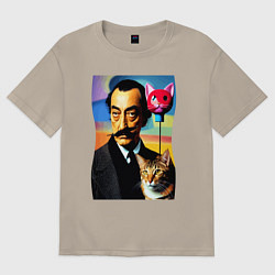 Футболка оверсайз мужская Salvador Dali and cat, цвет: миндальный