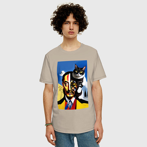 Мужская футболка оверсайз Salvador Dali and his cat / Миндальный – фото 3