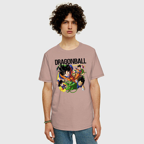 Мужская футболка оверсайз Гоку из Dragonball / Пыльно-розовый – фото 3