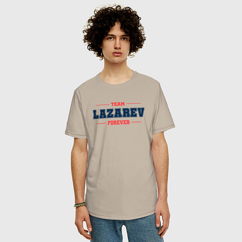 Мужская футболка оверсайз Team Lazarev forever фамилия на латинице / Миндальный – фото 3