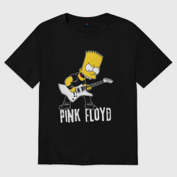Футболка оверсайз мужская Pink Floyd Барт Симпсон рокер, цвет: черный