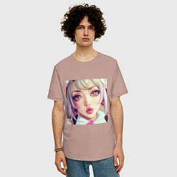 Футболка оверсайз мужская Портрет Ноэлль, цвет: пыльно-розовый — фото 2