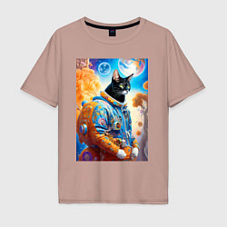 Мужская футболка оверсайз Котяра крутой космонавт - нейросеть