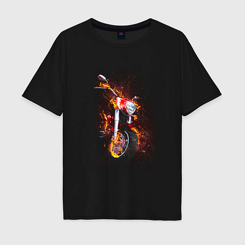 Мужская футболка оверсайз Огненный мотоцикл / Черный – фото 1