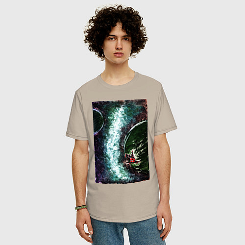 Мужская футболка оверсайз Корабль и галактика / Миндальный – фото 3