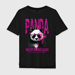 Футболка оверсайз мужская Панда и розовые очки, цвет: черный