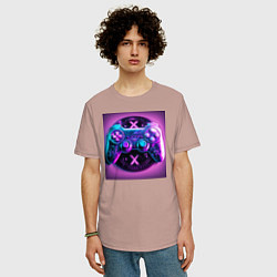 Футболка оверсайз мужская Неоновый джойстик, цвет: пыльно-розовый — фото 2