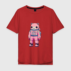 Футболка оверсайз мужская Розовый мишка космонавт, цвет: красный