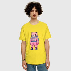 Футболка оверсайз мужская Розовый мишка космонавт, цвет: желтый — фото 2
