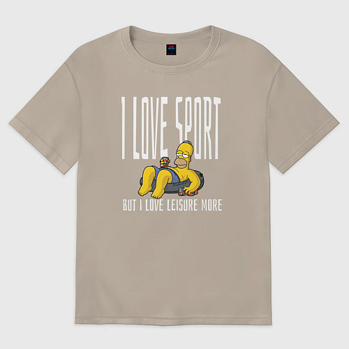 Мужская футболка оверсайз Я люблю спорт, но отдыхать люблю больше / Миндальный – фото 1