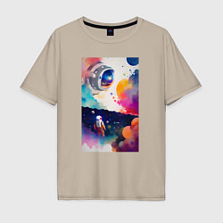 Мужская футболка оверсайз Абстрактный космонавт и разноцветные брызги краски