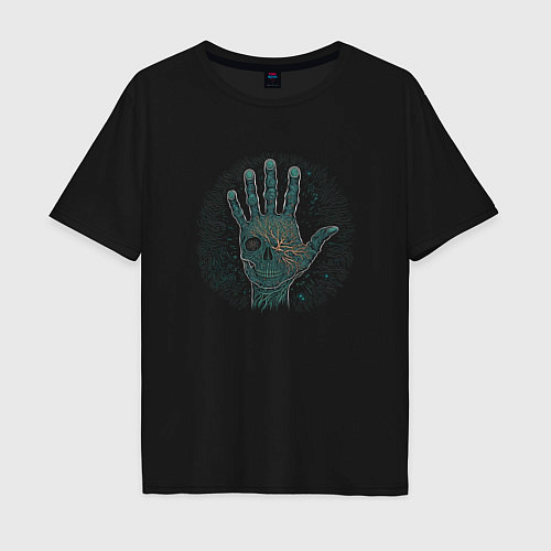 Мужская футболка оверсайз Hand- skull / Черный – фото 1