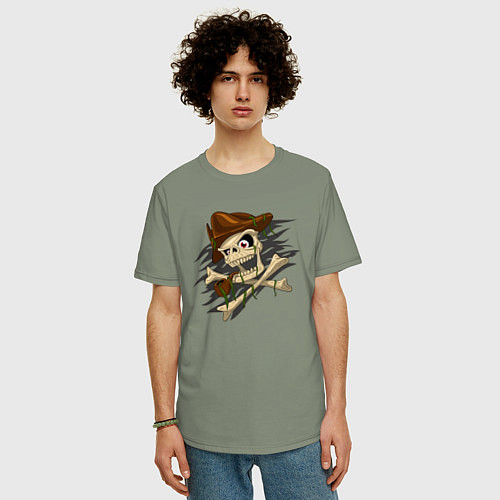 Мужская футболка оверсайз Весёлый Роджер с костями / Авокадо – фото 3
