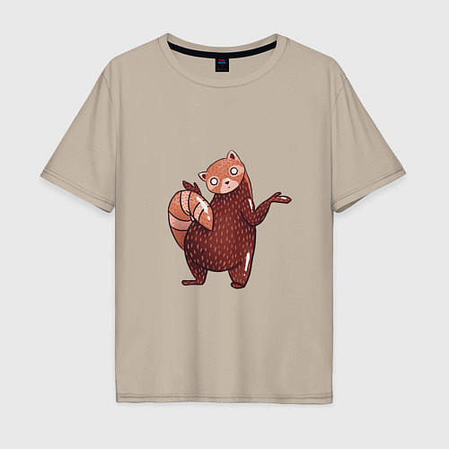 Мужская футболка оверсайз Недоумевающая красная панда / Миндальный – фото 1