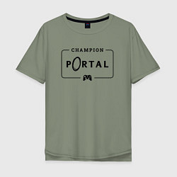 Мужская футболка оверсайз Portal gaming champion: рамка с лого и джойстиком