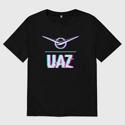 Футболка оверсайз мужская Значок UAZ в стиле glitch, цвет: черный