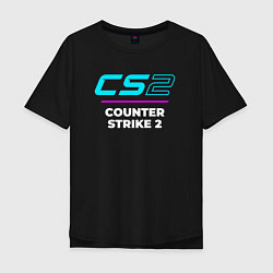 Футболка оверсайз мужская Символ Counter Strike 2 в неоновых цветах, цвет: черный