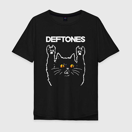 Мужская футболка оверсайз Deftones rock cat / Черный – фото 1