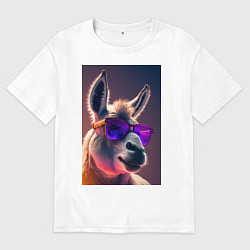 Футболка оверсайз мужская Лама в очках, цвет: белый