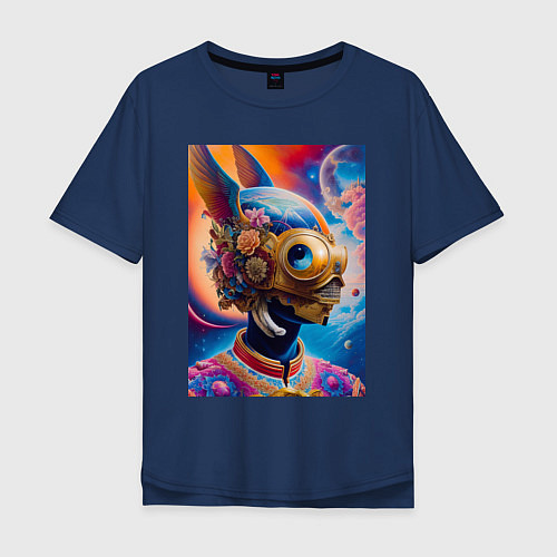 Мужская футболка оверсайз Портрет пришельца из далёкого космоса / Тёмно-синий – фото 1