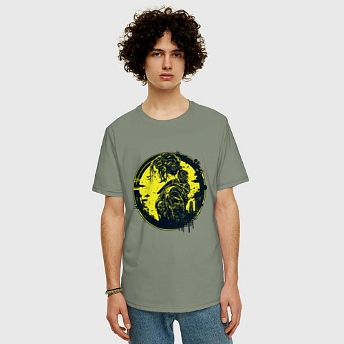 Мужская футболка оверсайз Cyberpunk girl черный желтый / Авокадо – фото 3