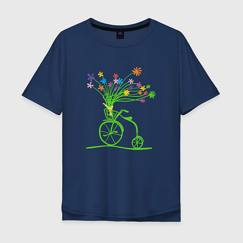 Мужская футболка оверсайз Винтажный велик с цветочками / Тёмно-синий – фото 1