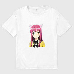 Футболка оверсайз мужская Девочка с котиком, цвет: белый