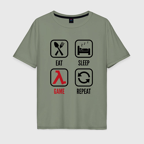 Мужская футболка оверсайз Eat - sleep - Half-Life - repeat / Авокадо – фото 1