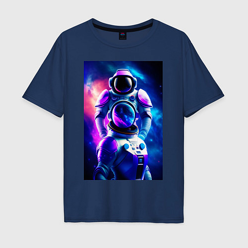 Мужская футболка оверсайз Космический герой / Тёмно-синий – фото 1