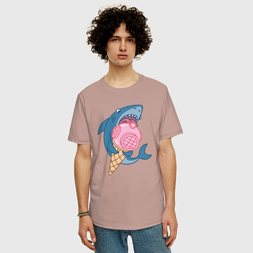 Мужская футболка оверсайз Акула с мороженым / Пыльно-розовый – фото 3
